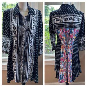 Anthropologie CYRENA‎ Mixed Media Print Colorful Tunic Floral Dress M Medium New